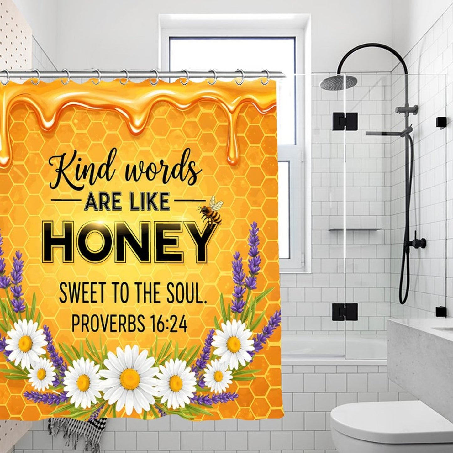 Kind Words Are Like Honey Christian Waterproof Shower Curtain