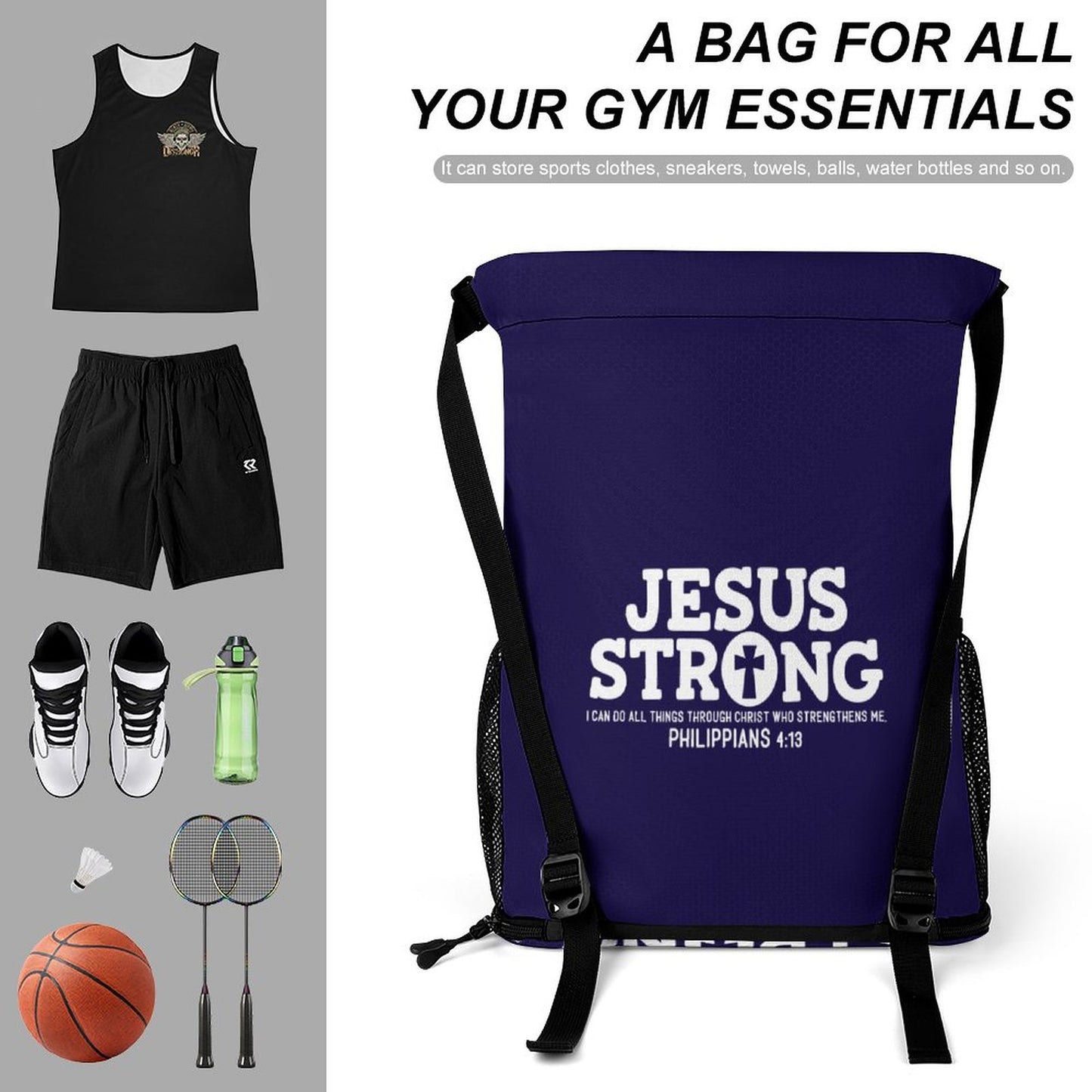 Jesus Strong I Can Do All things Christian Waffle Cloth Drawstring Bag