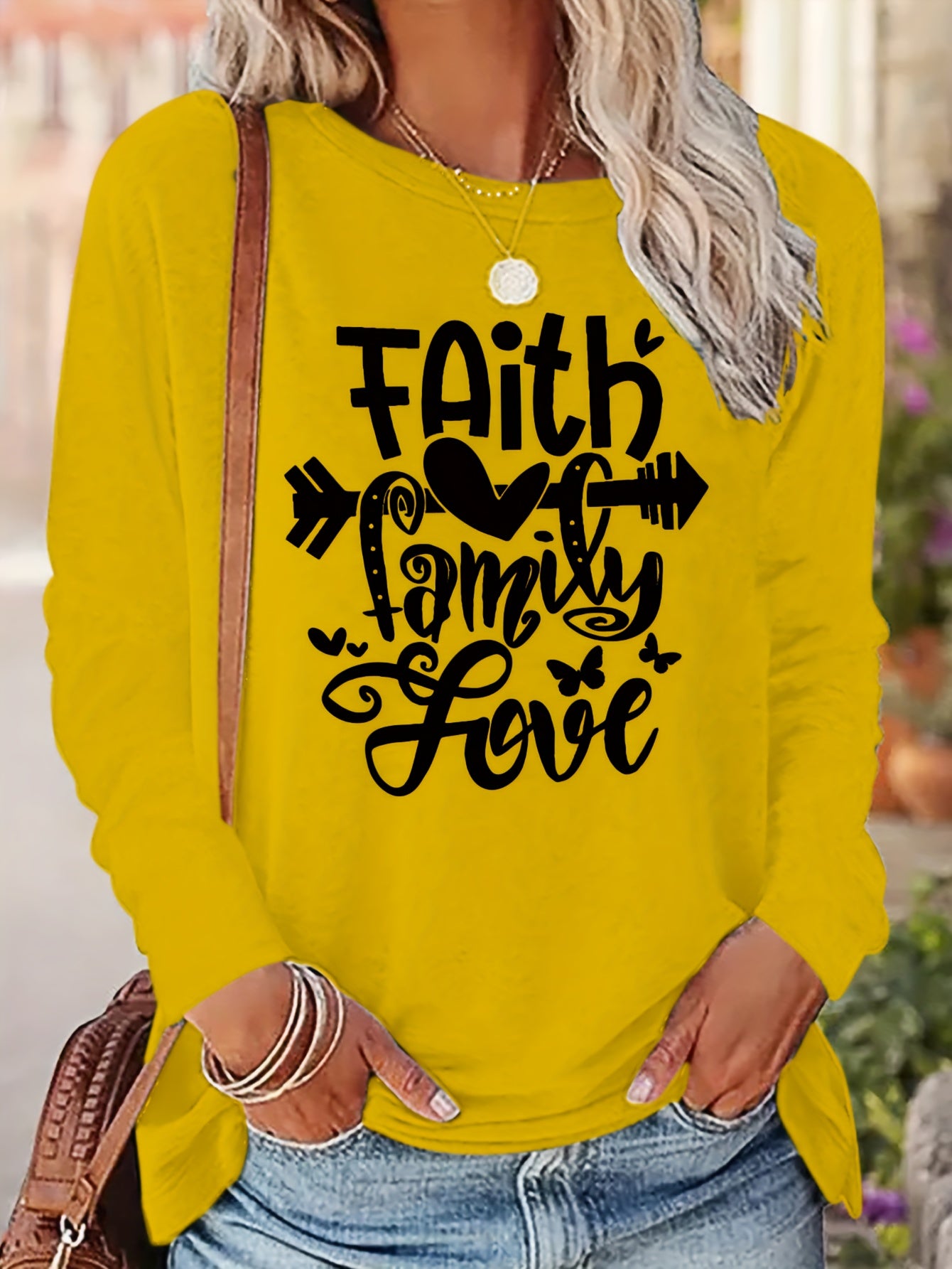 Faith Family Love Women's Christian Pullover Sweatshirt claimedbygoddesigns