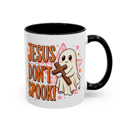 Accent Coffee Mug — "Jesus Don't Spook!" Cute Ghost Christian Coffee Mug (11/15oz)