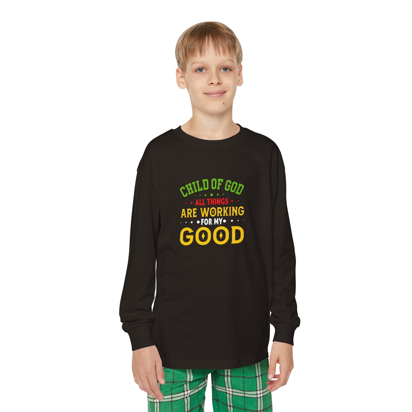 Child Of God All Things Are Working For My Good Youth Christian Long Sleeve Pajama Set Printify
