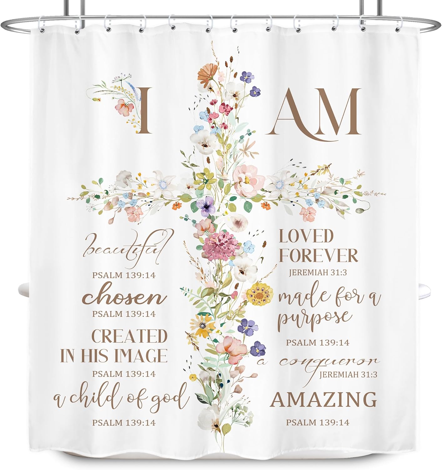 I Am Christian Shower Curtain 60Wx72H Inches with Hooks claimedbygoddesigns