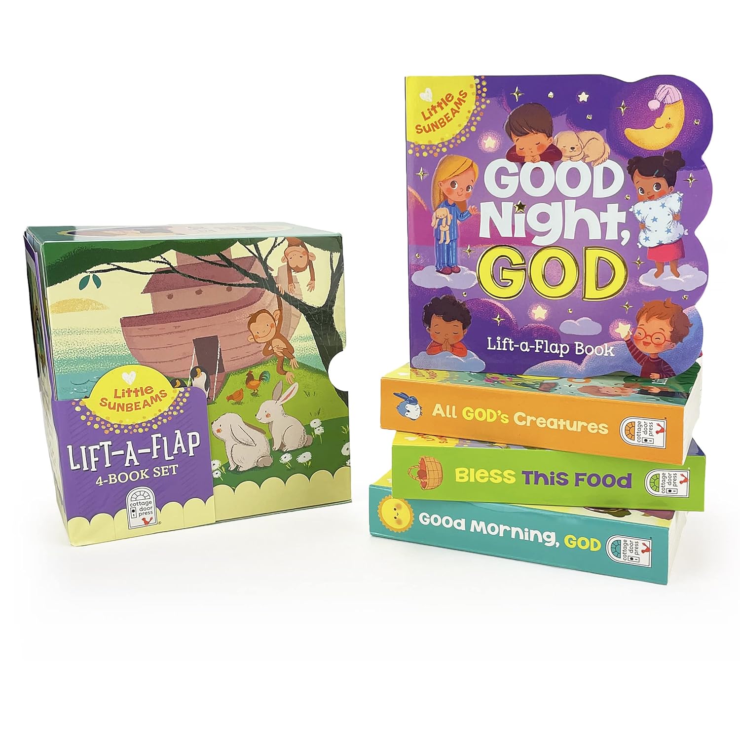 Little Sunbeams Religious Lift-A-Flap 4-Book Set for Babies and Toddlers, Ages 1-5 claimedbygoddesigns