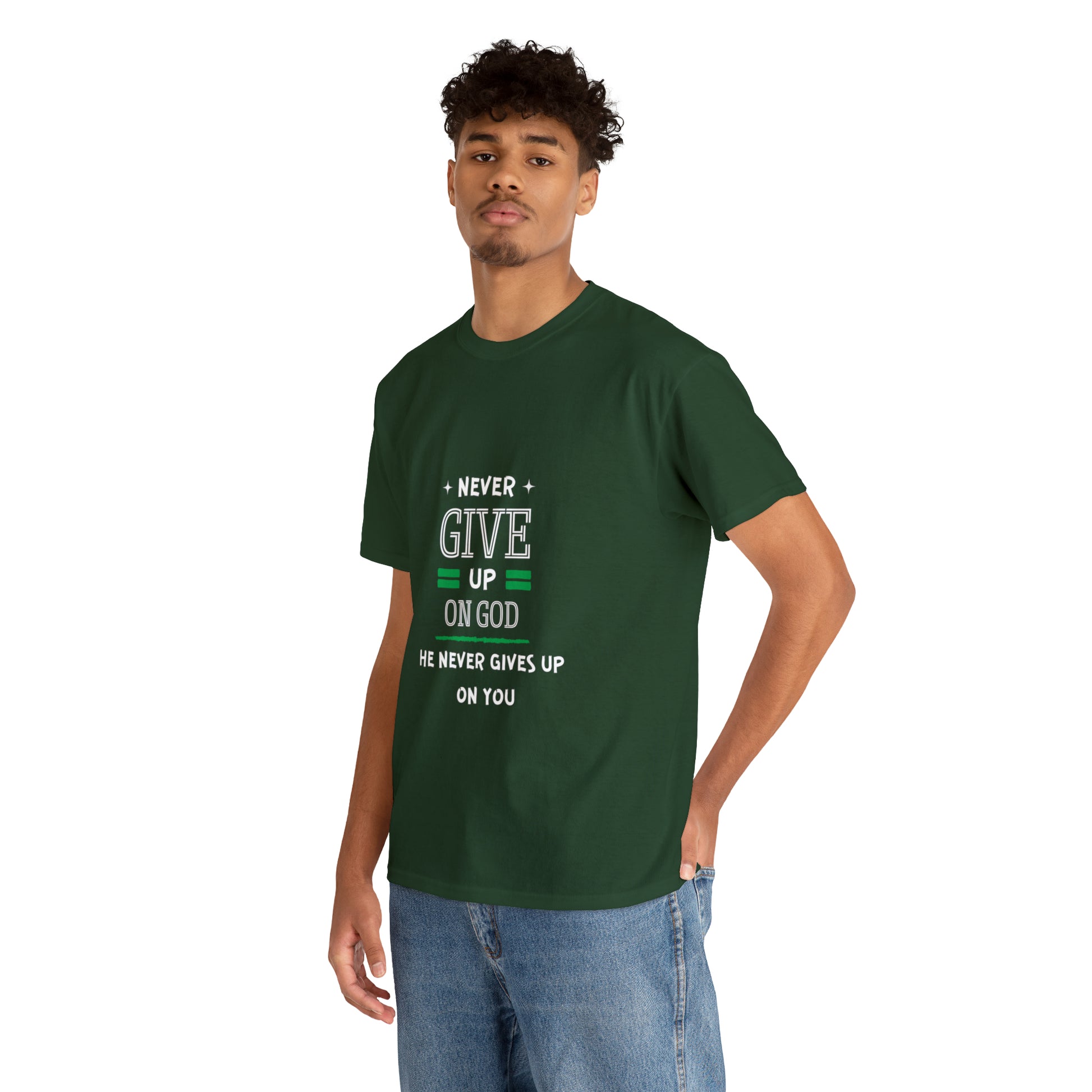 Never Give Up On God He Never Gives Up On You Unisex Heavy Cotton Tee Printify