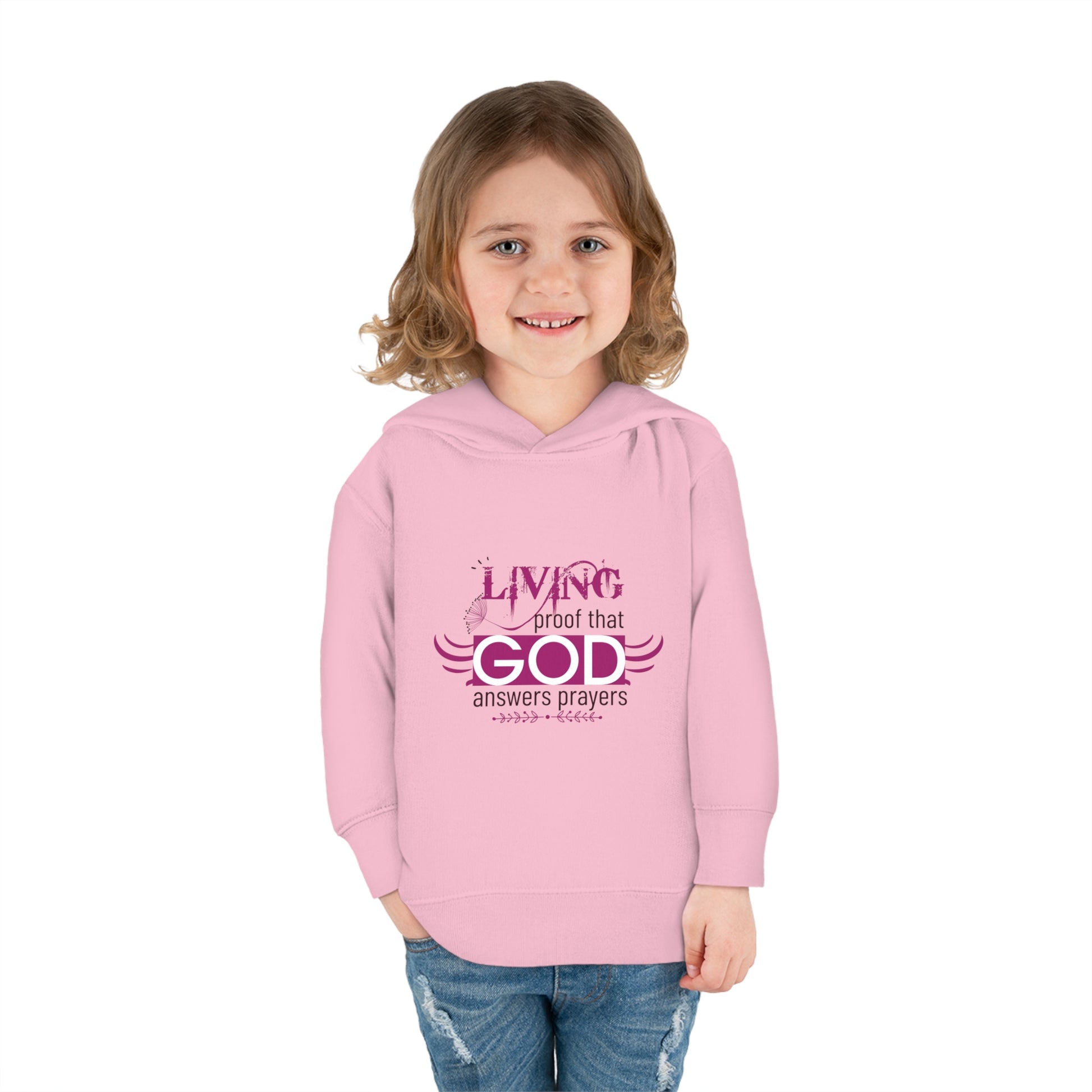 Living Proof That God Answers Prayers Toddler Christian Pullover Fleece Hoodie Printify