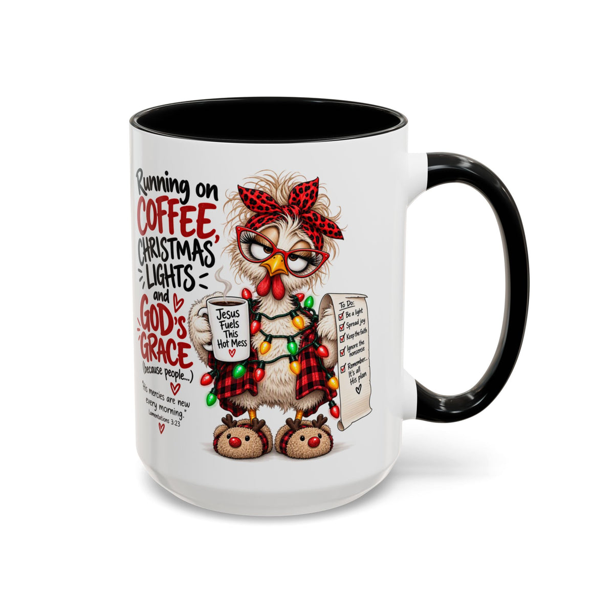 Running on Coffee, Christmas Lights and God’s Grace Christmas Mug