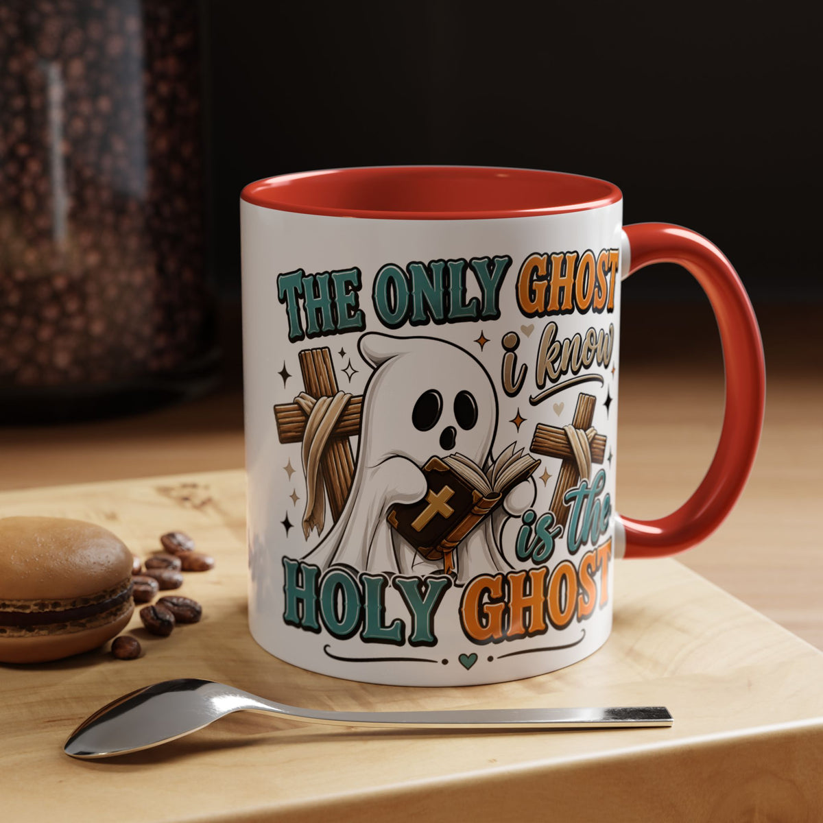 Accent Mug — "The Only Ghost I Know Is the Holy Ghost" Christian Halloween Coffee Cup