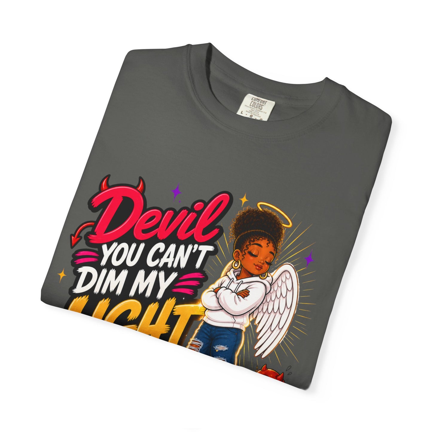 Devil You Can't Dim My Light T-Shirt — Afro Angel Graphic Tee