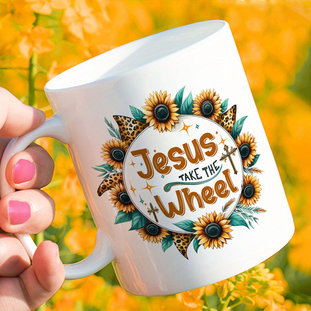 Jesus Take The Wheel Christian White Ceramic Mug 11oz Double Side Printed claimedbygoddesigns