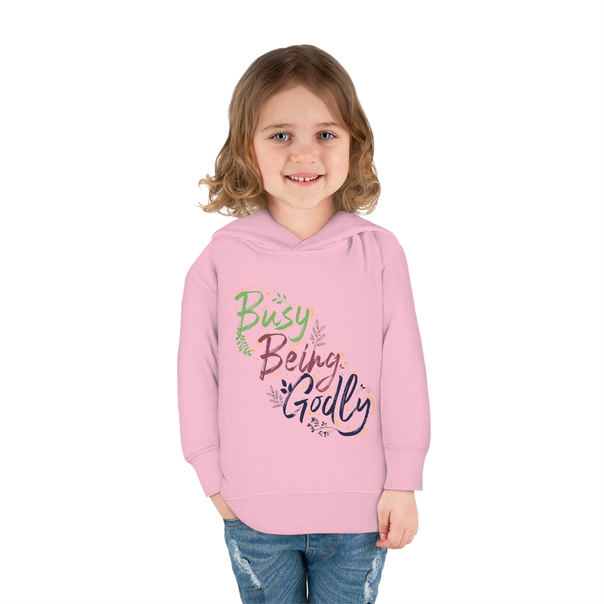 Busy Being Godly Toddler Christian Pullover Fleece Hoodie Printify