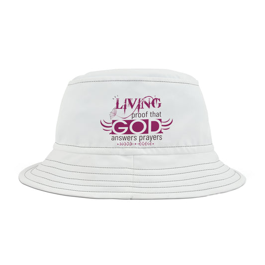 Living Proof That God Answers Prayers Christian Bucket Hat (AOP) Printify