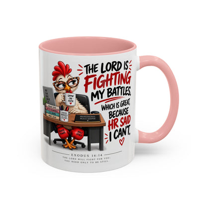 Inspirational Accent Coffee Mug — “The Lord Is Fighting My Battles” Faith Quote (11/15oz)
