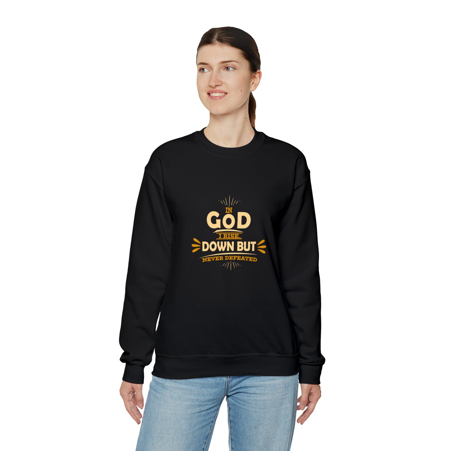 In God I Rise Down But Never Defeated Unisex Heavy Blend™ Crewneck Sweatshirt