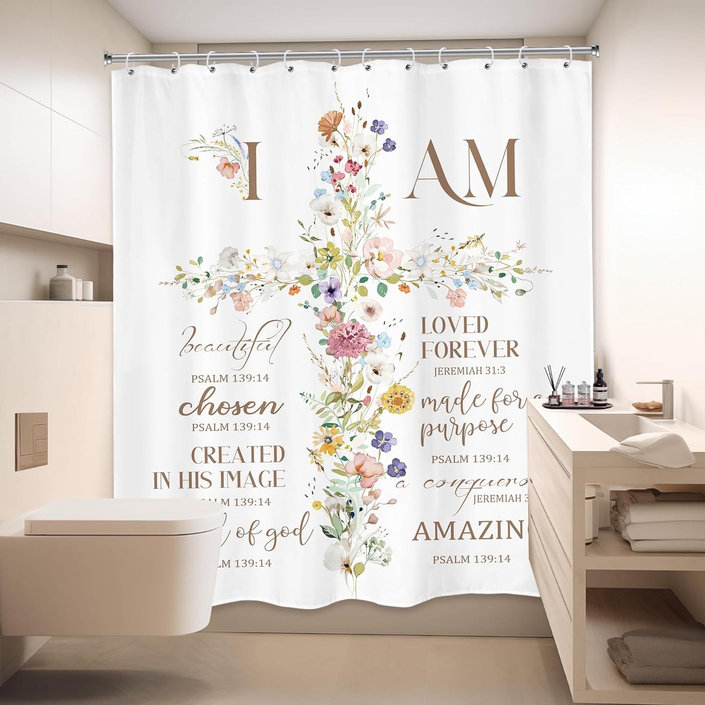 I Am Christian Shower Curtain 60Wx72H Inches with Hooks claimedbygoddesigns