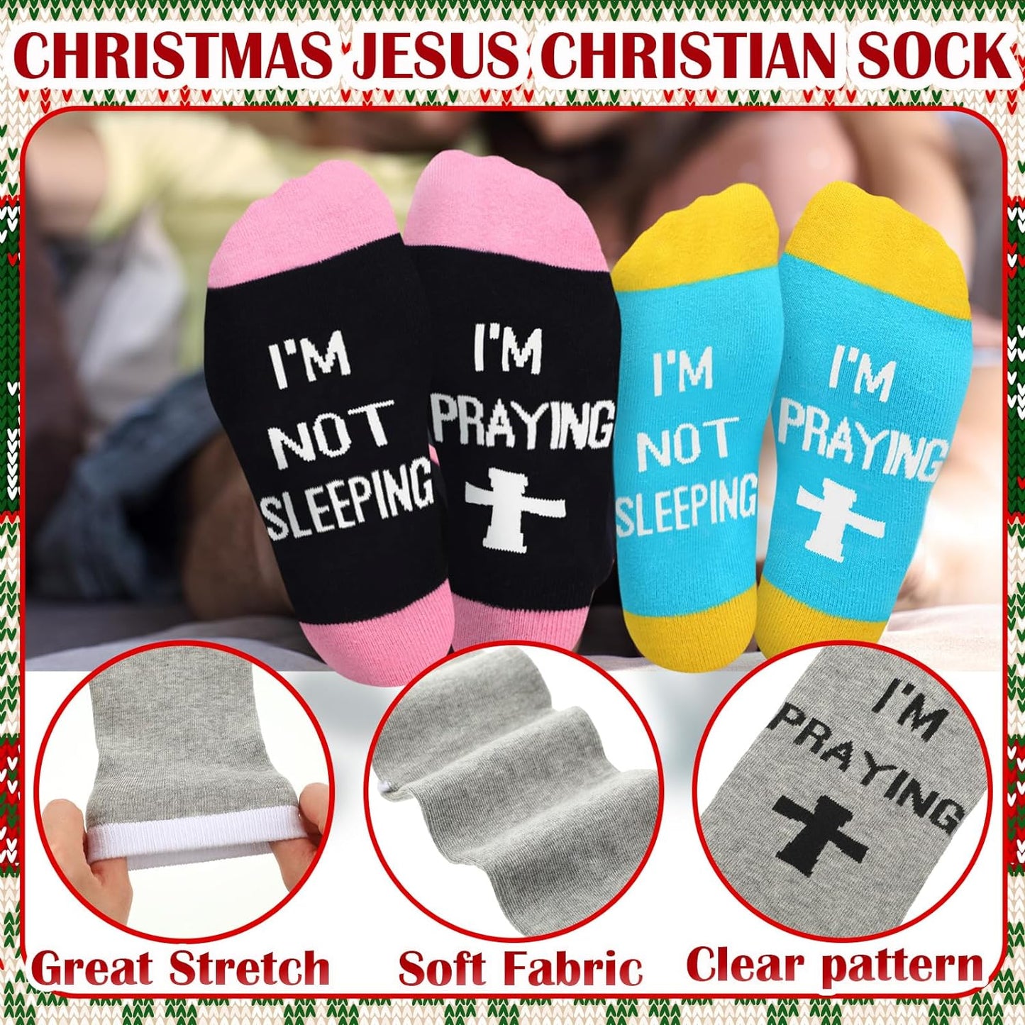 5 Pairs of I'm Not Sleeping I'm Praying Socks Christian Gift Idea claimedbygoddesigns