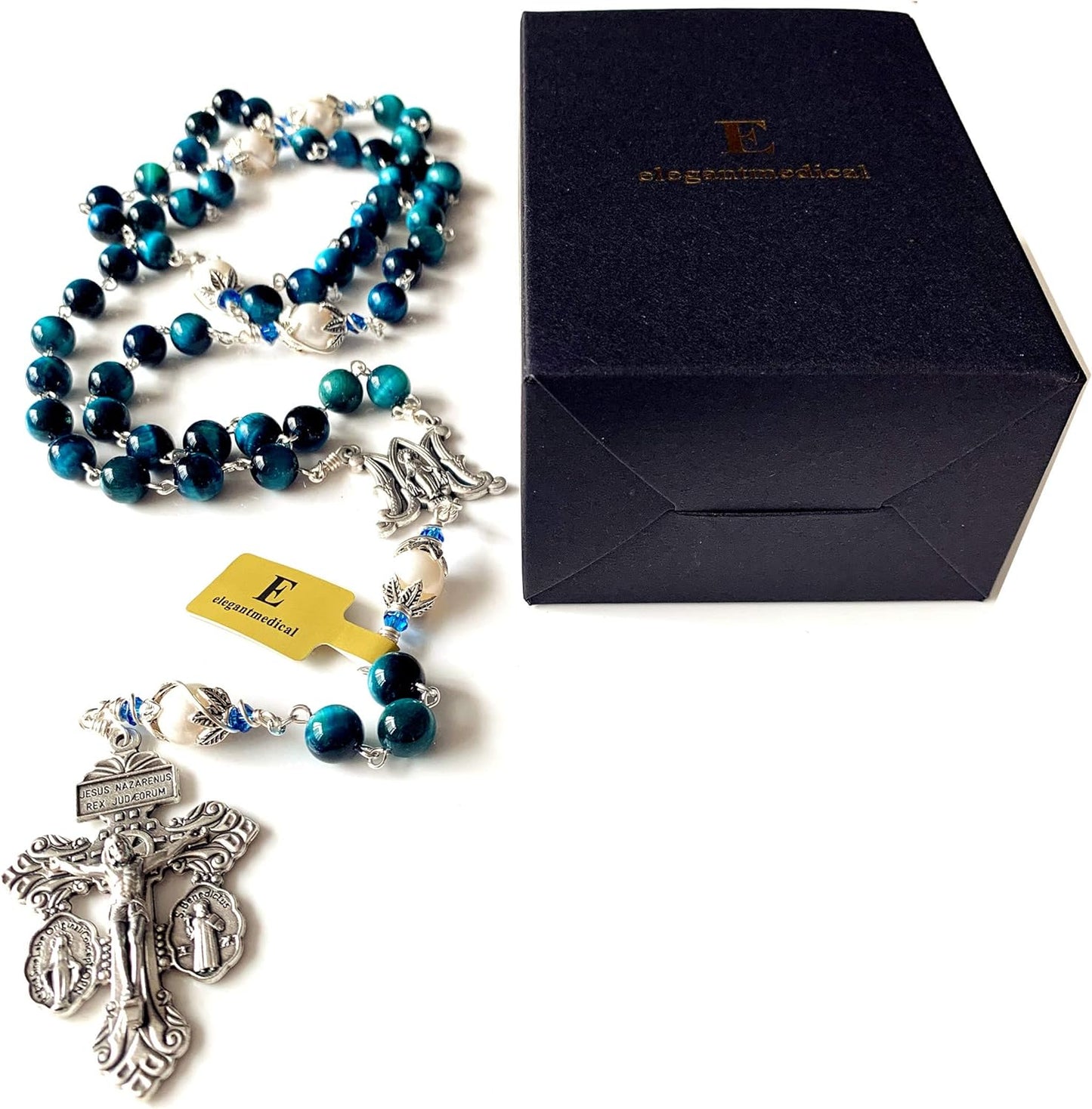 Our Lady of Grace Rosary Cross Necklace Gift Box claimedbygoddesigns