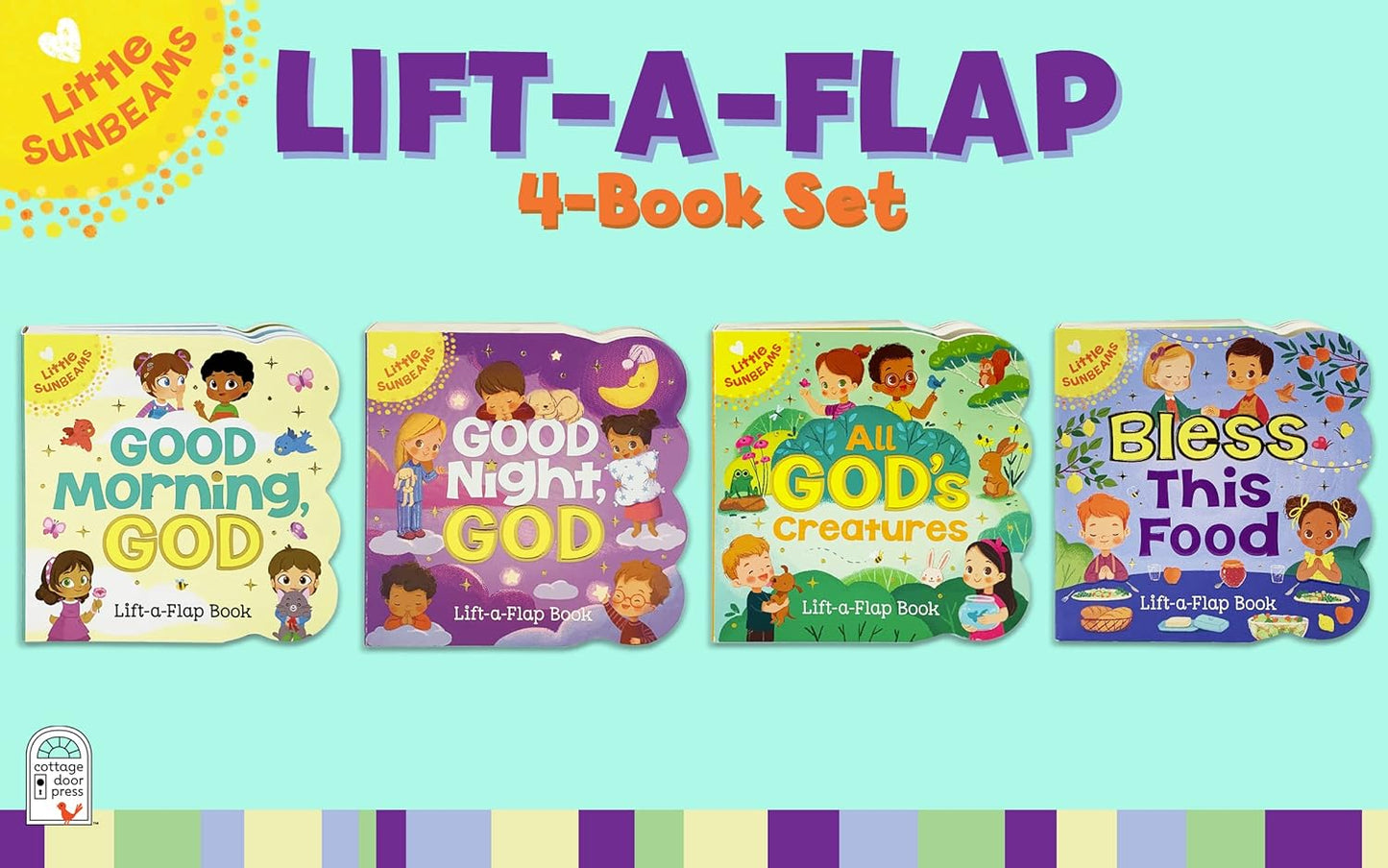 Little Sunbeams Religious Lift-A-Flap 4-Book Set for Babies and Toddlers, Ages 1-5 claimedbygoddesigns