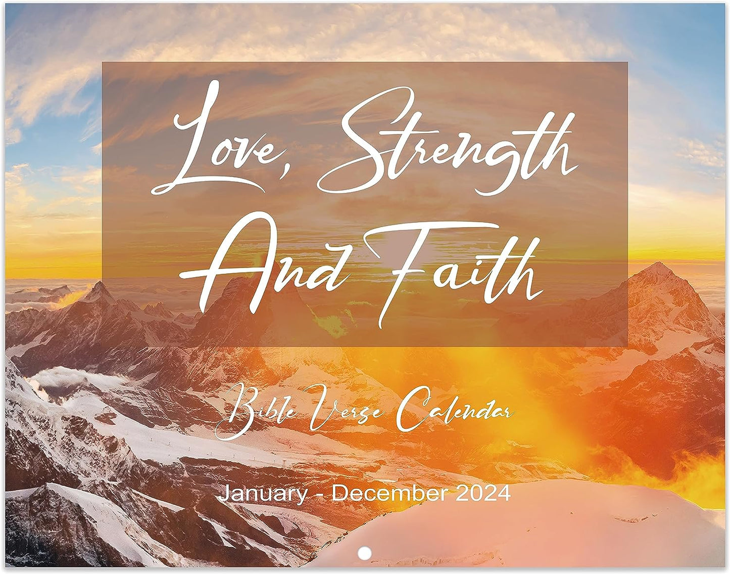 Love Strength And Faith Bible Verse 2024 Christian Wall Calendar , 17 x 11 (Open) with Hanging Hook, Blocks and Holidays claimedbygoddesigns