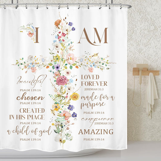I Am Christian Shower Curtain 60Wx72H Inches with Hooks claimedbygoddesigns