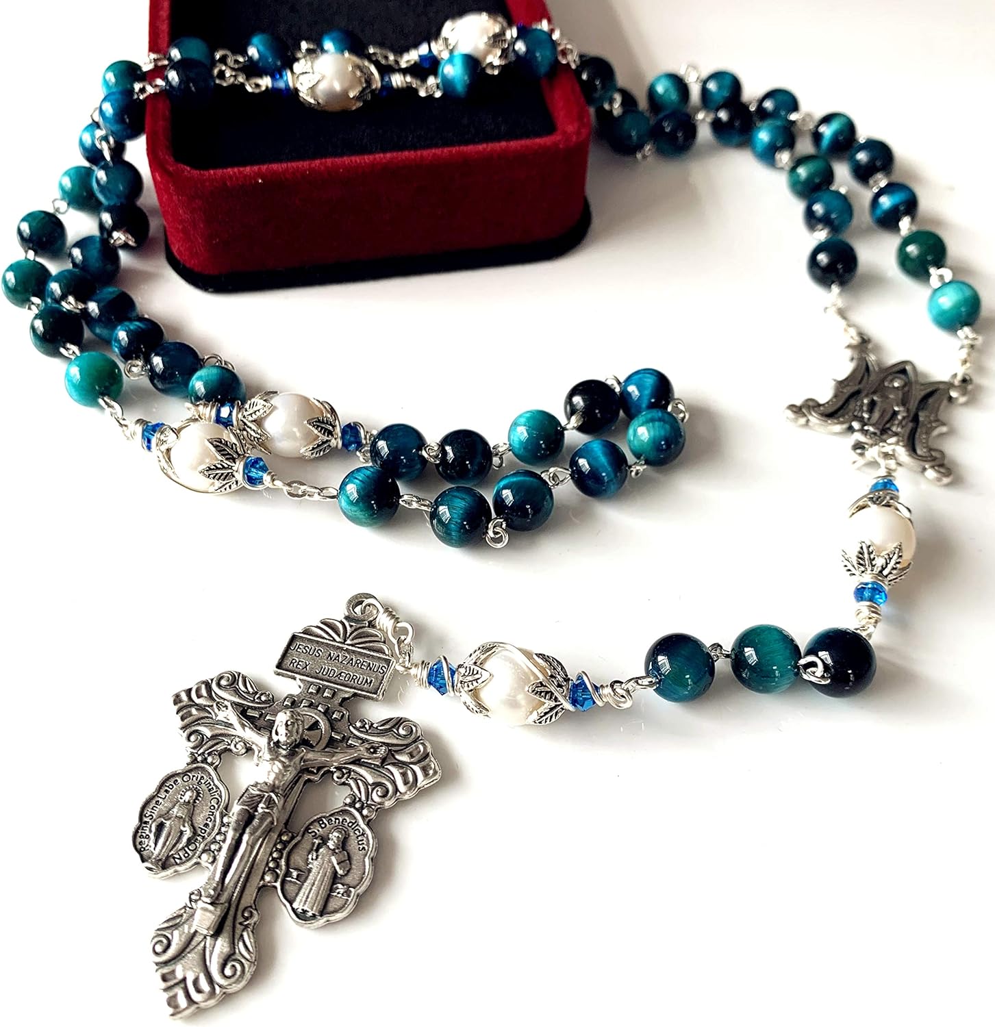 Our Lady of Grace Rosary Cross Necklace Gift Box claimedbygoddesigns