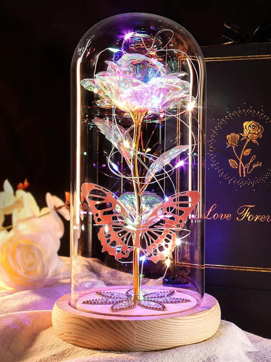 Eternal Colorful Rose Flower Lit Up in Glass Dome Christian Mother's Day Gift claimedbygoddesigns