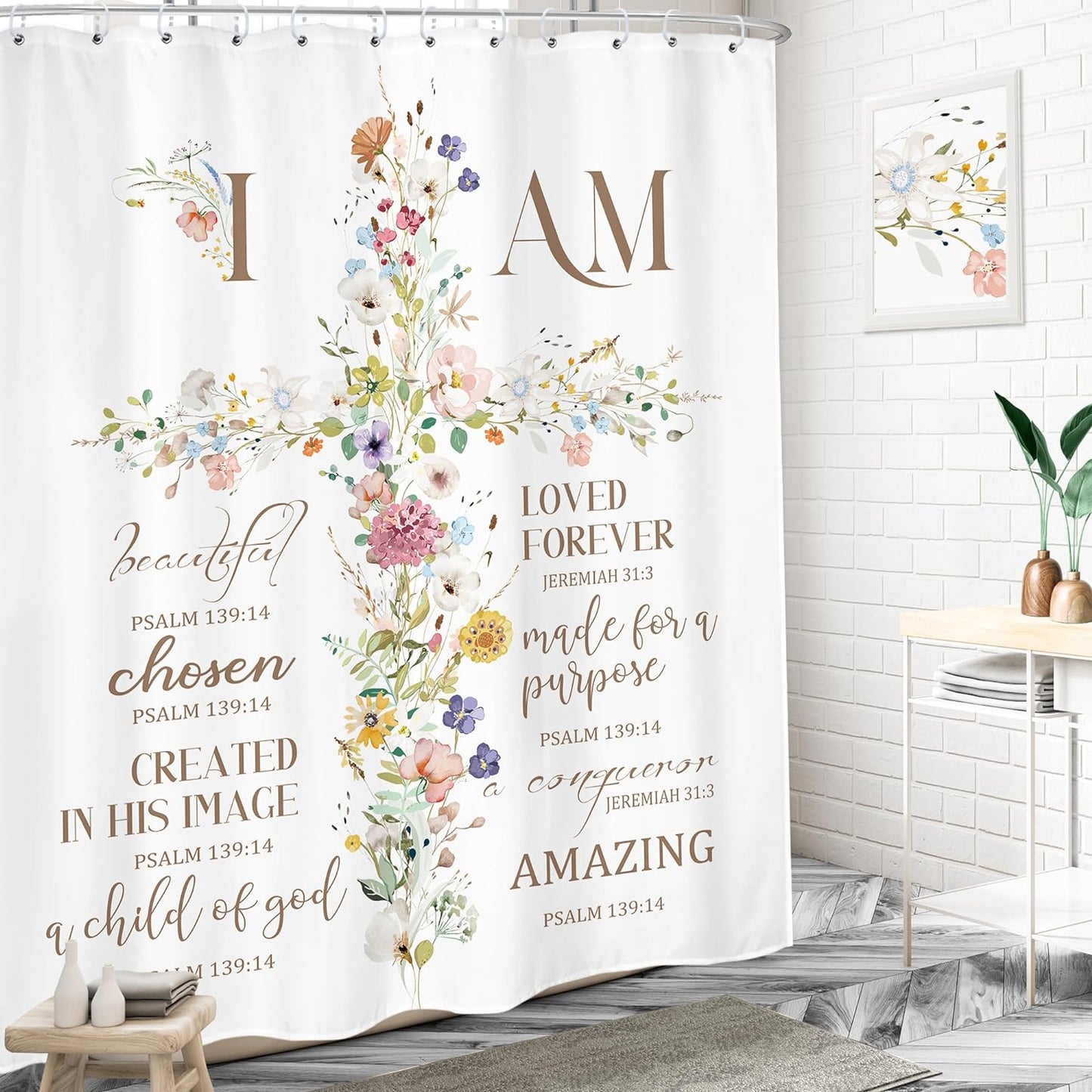 I Am Christian Shower Curtain 60Wx72H Inches with Hooks claimedbygoddesigns
