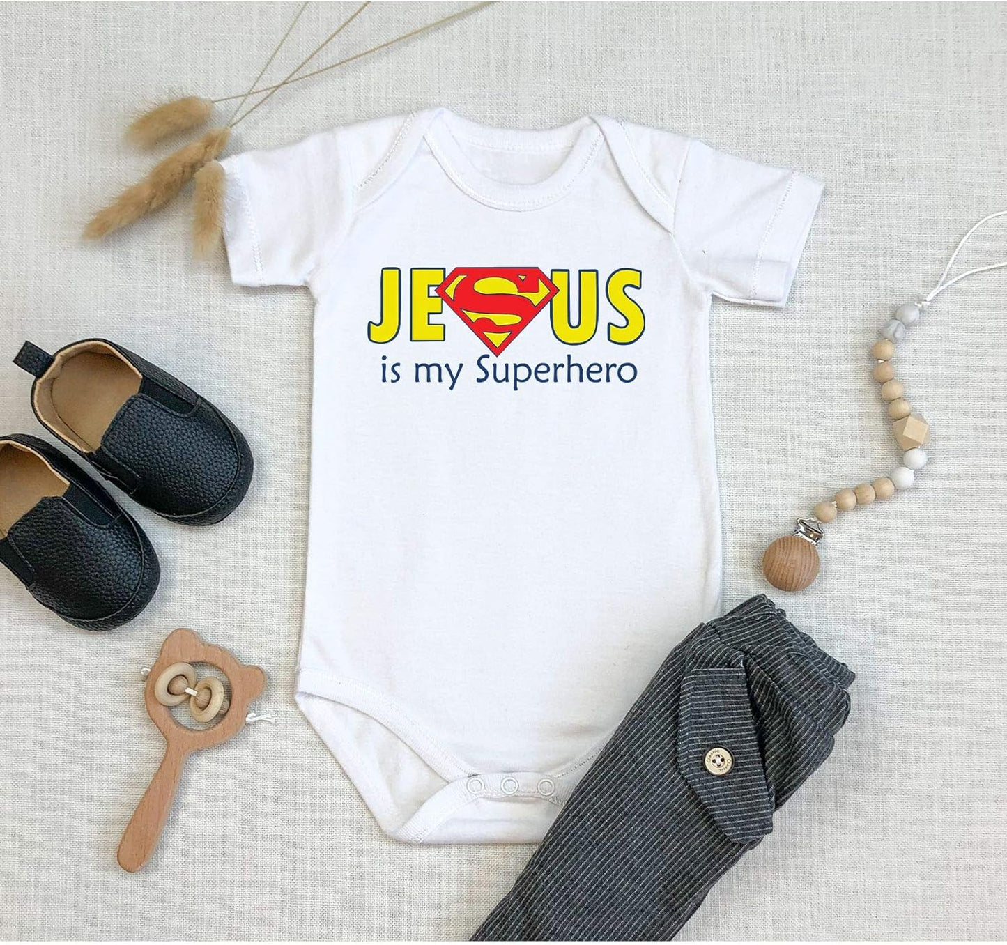 Jesus is my Superhero Christian Baby Onesie claimedbygoddesigns