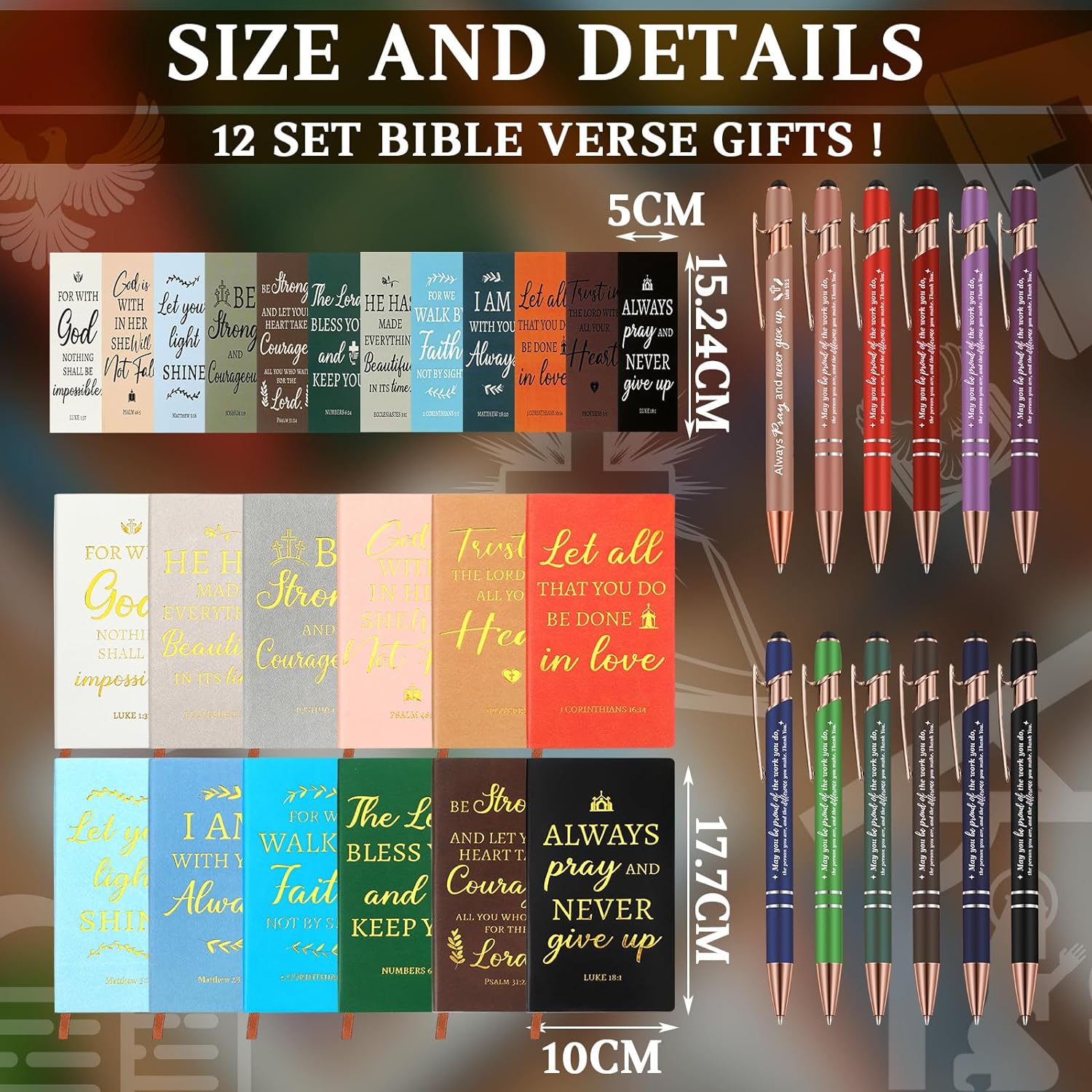 72pcs Christian Gift Set with Bags Pens Notebook Bracelet Keychain claimedbygoddesigns