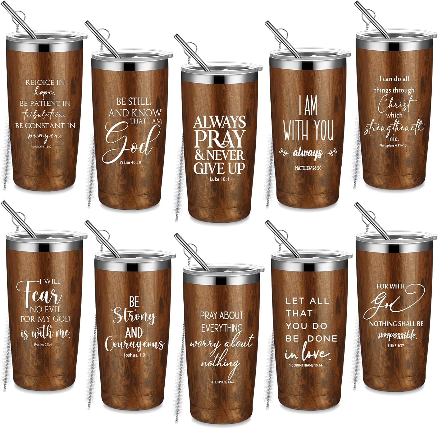 Christian Bible Verse Set of 10 20oz Stainless Steel Tumblers claimedbygoddesigns