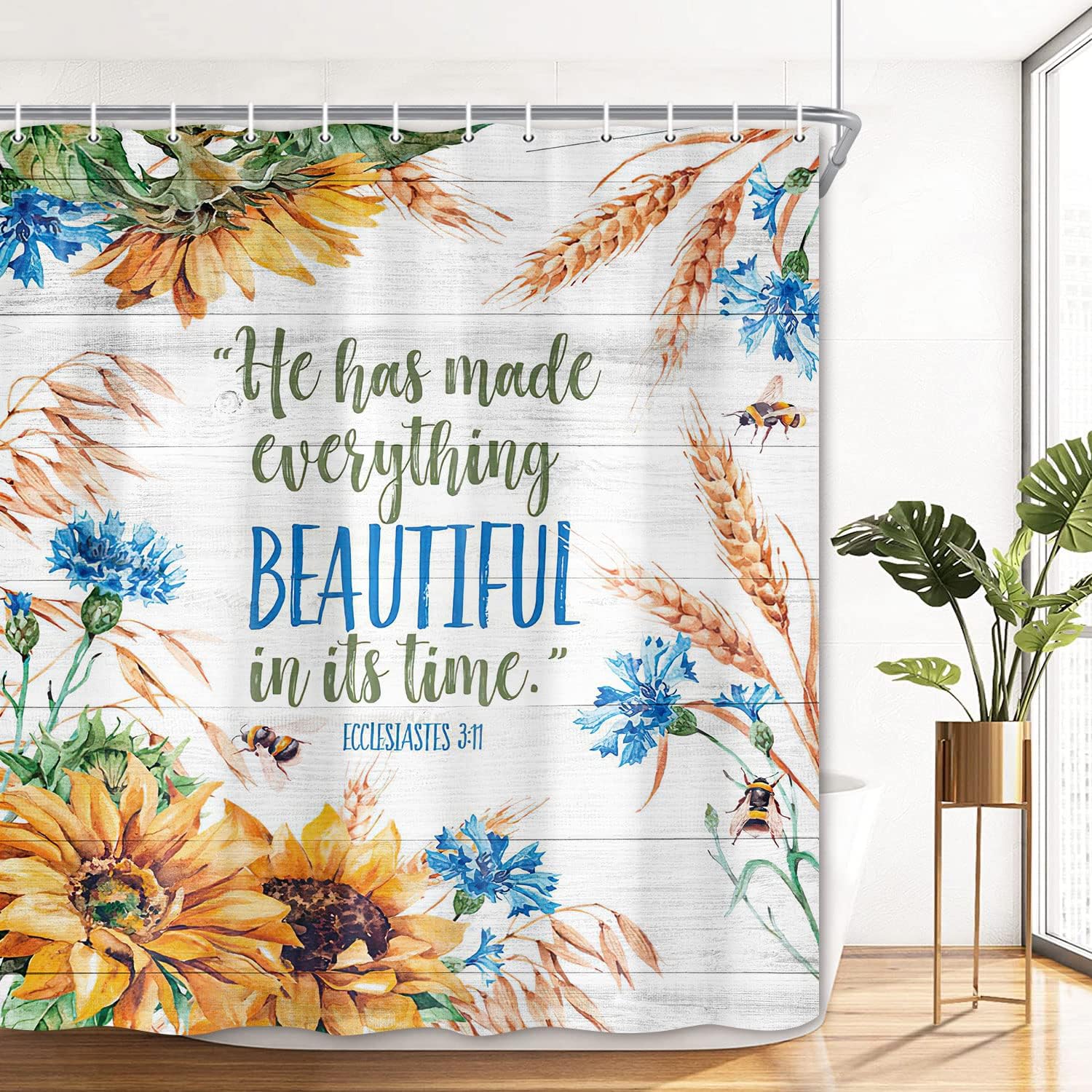 He Has Made Everything Beautiful In Its Time Christian Shower Curtain with Hooks claimedbygoddesigns