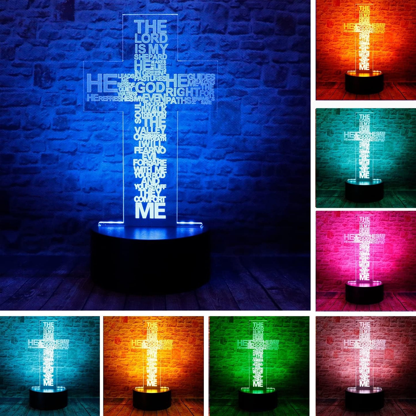 Psalm 23 3D LED  Table Lamp with Remote 7 Colors Christian Gift Idea claimedbygoddesigns