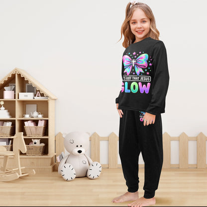 She's Got That Jesus Glow Little Girls' Crew Neck Long Pajama Set