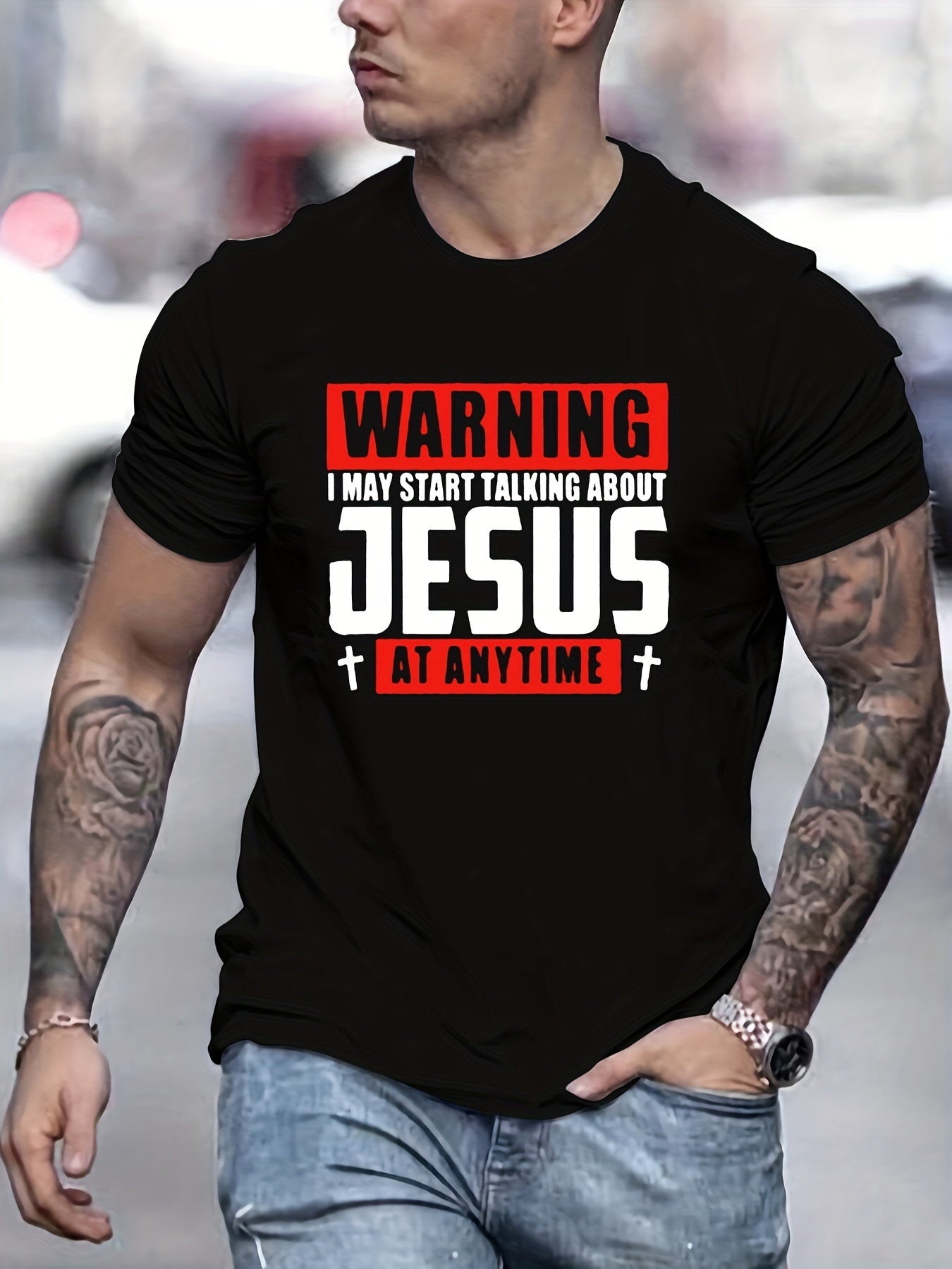 WARNING I May Start Talking About Jesus Anytime Men's Christian T-shirt claimedbygoddesigns