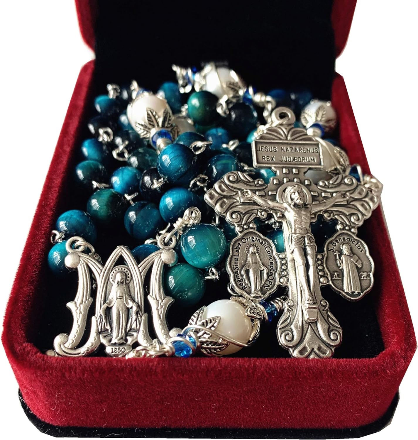 Our Lady of Grace Rosary Cross Necklace Gift Box claimedbygoddesigns