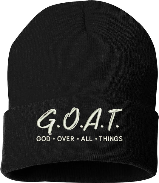 God Over All Things Beanie Christian Hat claimedbygoddesigns