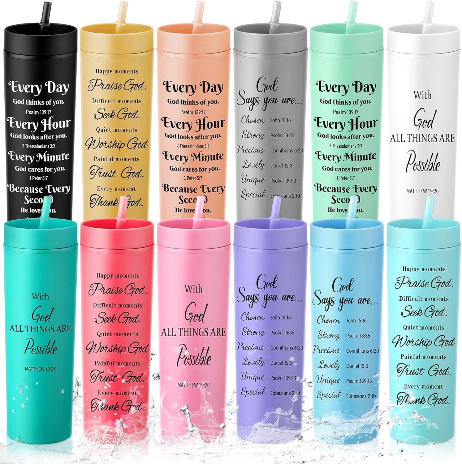 12Pc Bible Verse Skinny Tumbler Set  Inspirational Christian Gift claimedbygoddesigns