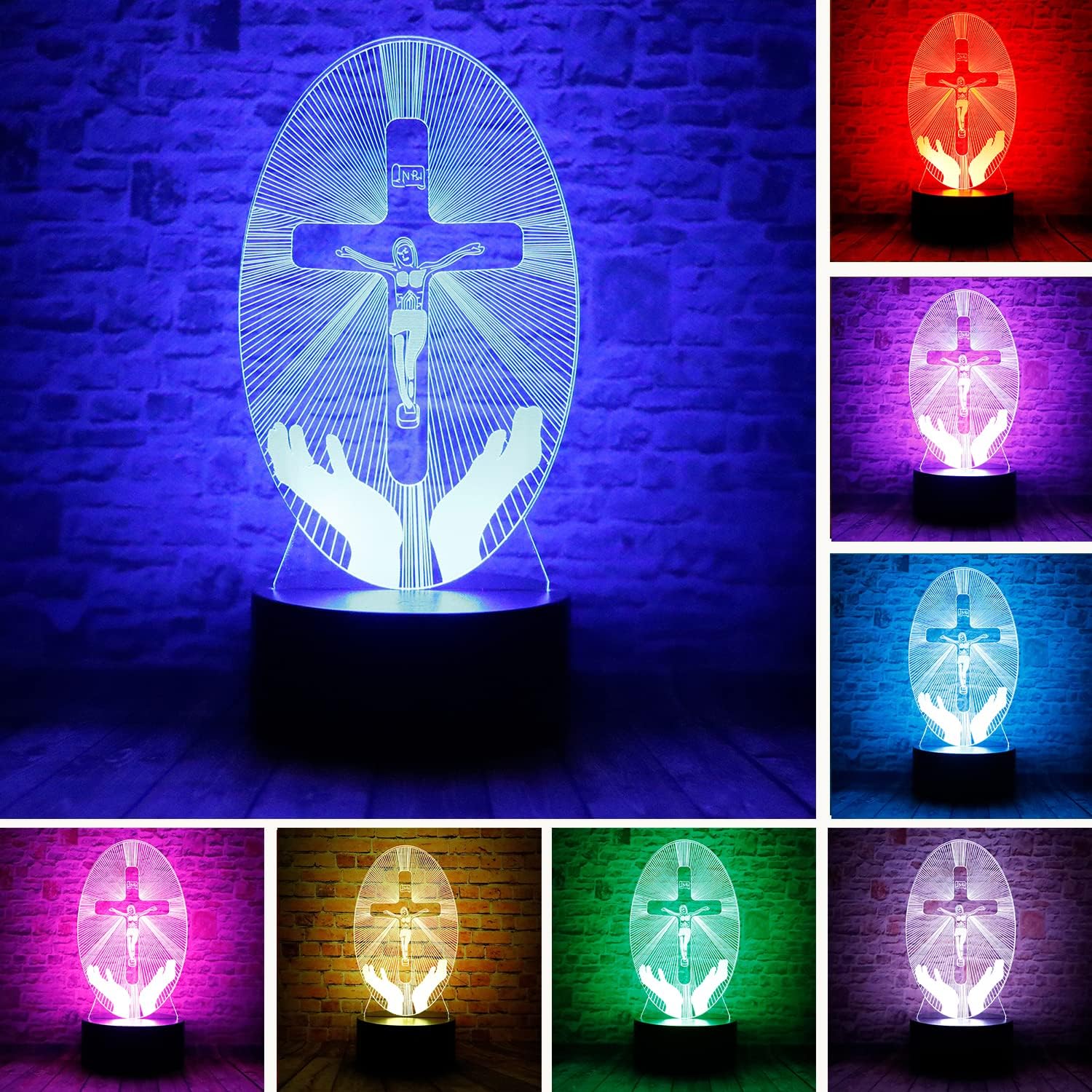 Jesus On The Cross Cross 3D LED Table Lamp with Remote 7 Colors Christian Gift Idea claimedbygoddesigns