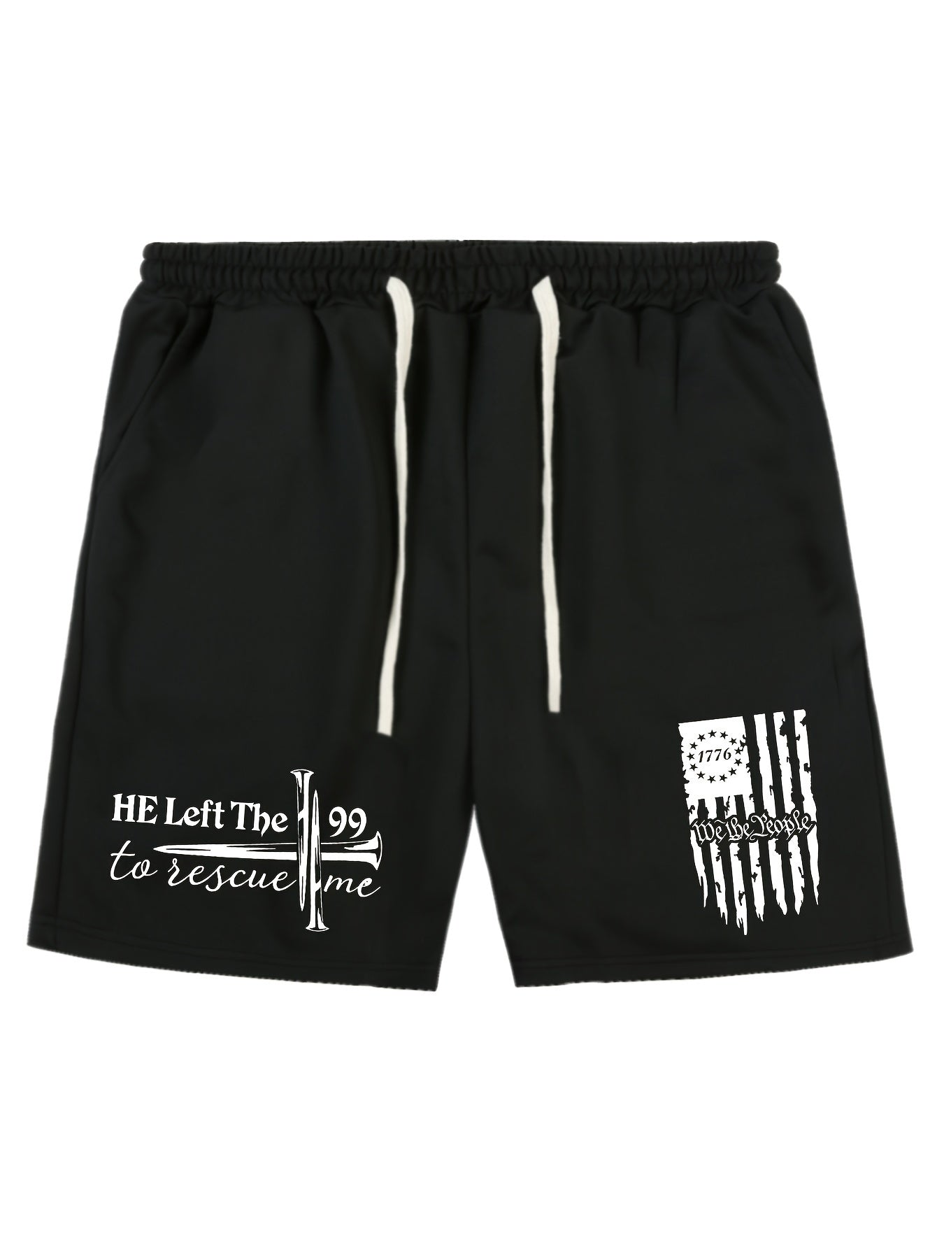 He Left The 99 To Rescue Me Patriotic American Flag Men's Christian Shorts claimedbygoddesigns