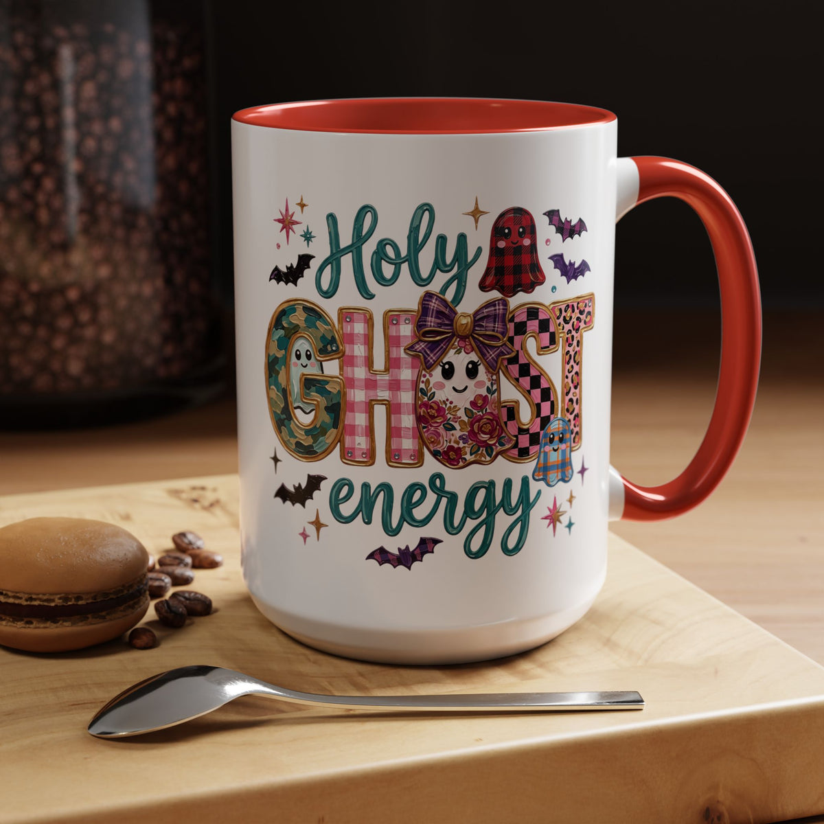 Accent Christian Coffee Mug — "Holy Ghost Energy" Halloween Cute Spooky Ceramic Mug (11/15oz)