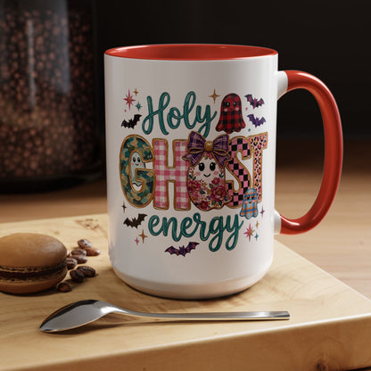 Accent Christian Coffee Mug — "Holy Ghost Energy" Halloween Cute Spooky Ceramic Mug (11/15oz)