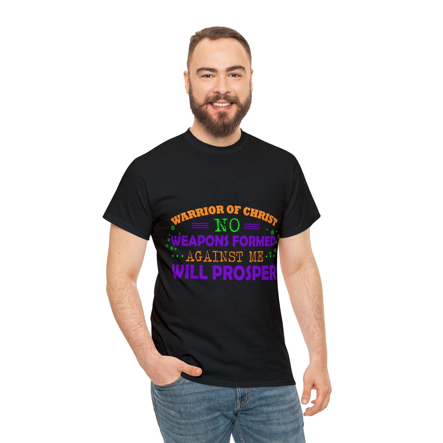 Warrior Of Christ No Weapons Formed Against Me Will Prosper Unisex Heavy Cotton Tee