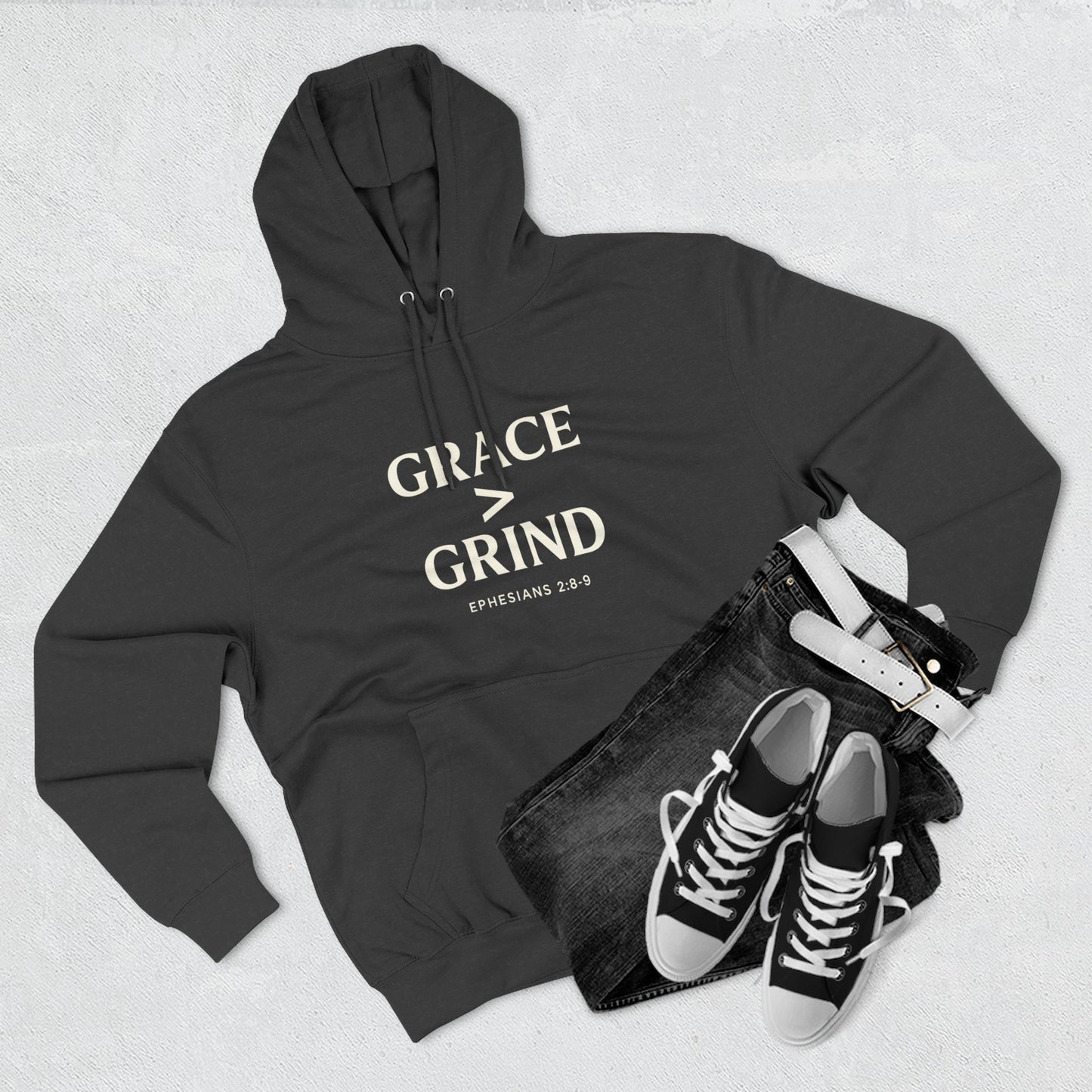 Grace > Grind Unisex Christian Hooded Sweatshirt - Inspirational Fleece Pullover Hoodie for Motivation, Perfect for Gifts, Casual Wear, Fitness, Spirituality - ClaimedbyGodDesigns