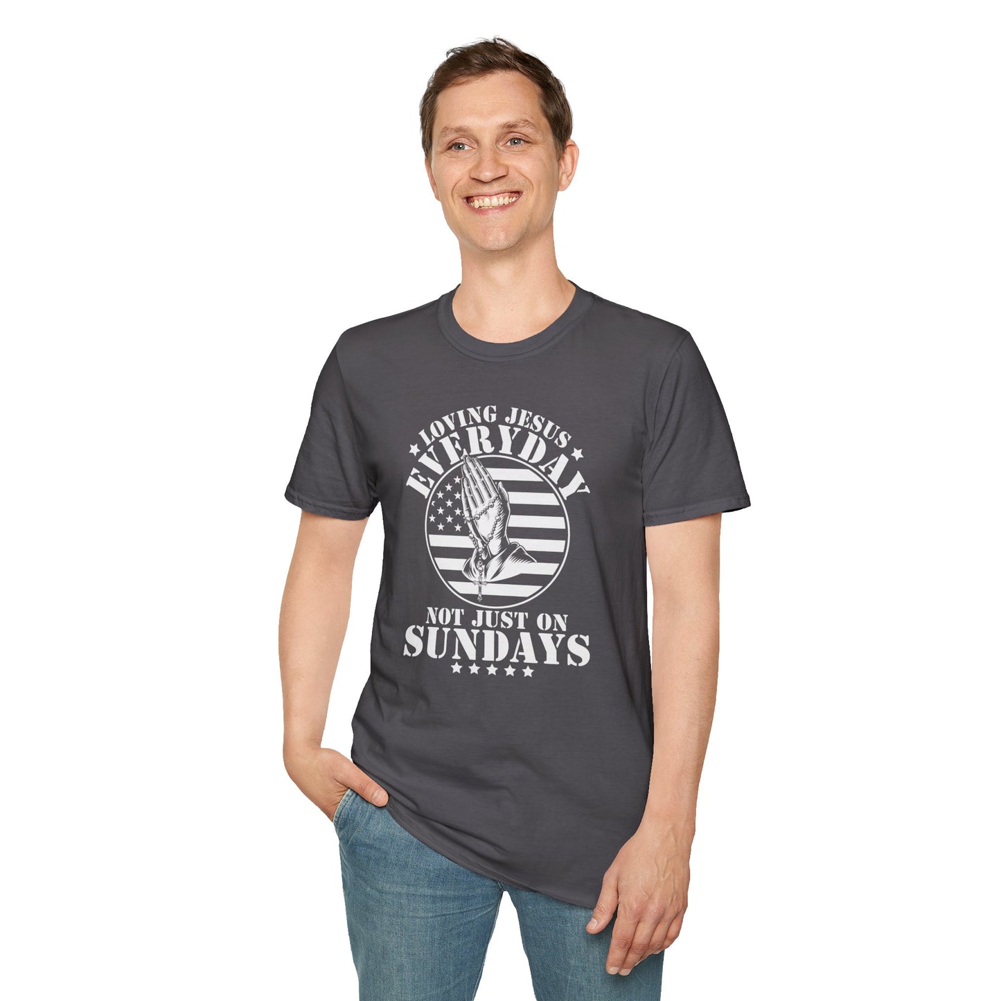 Loving Jesus Everyday Not Just On Sundays American Patriotic Christian Unisex T-shirt