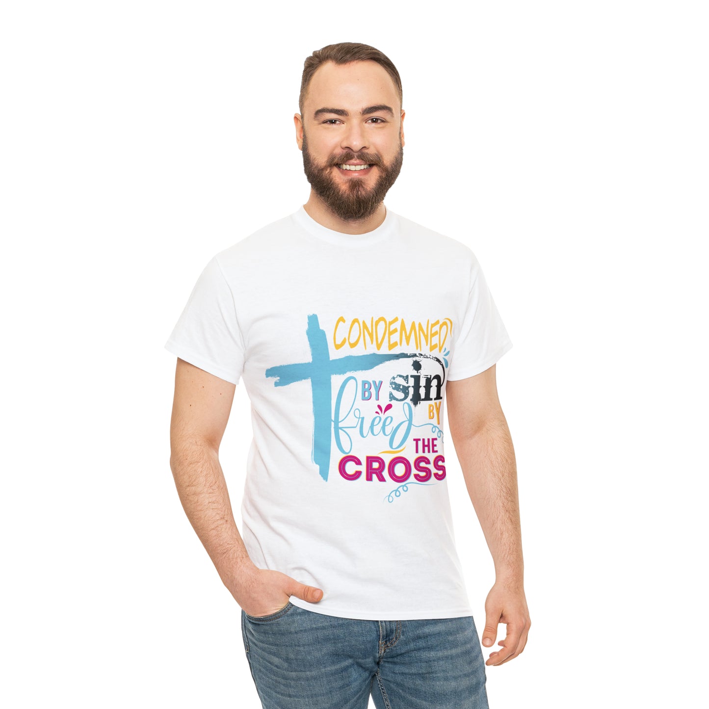 Condemned By Sin Freed By The Cross Unisex Heavy Cotton Tee