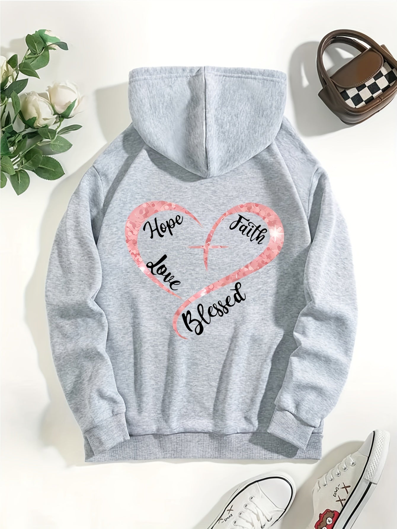 Hope Faith Love Blessed Women's Christian Pullover Hooded Sweatshirt claimedbygoddesigns