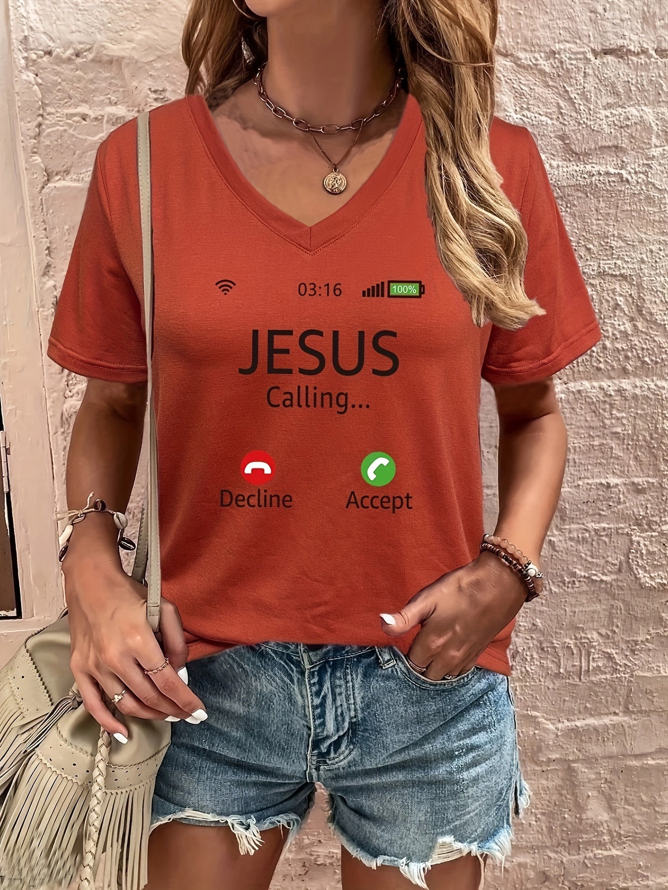 Jesus Is Calling Women's Christian V Neck T-Shirt claimedbygoddesigns