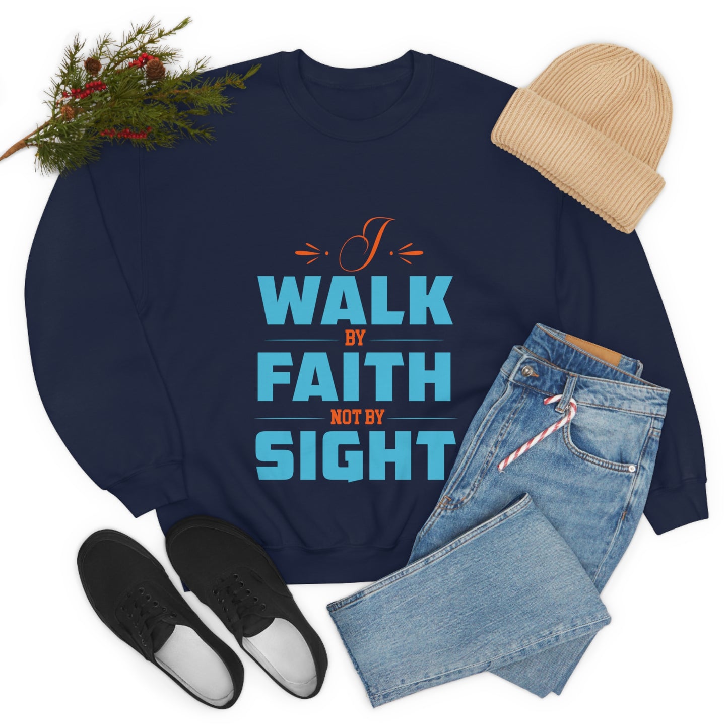 I Walk By Faith Not By Sight Unisex Heavy Blend™ Crewneck Sweatshirt