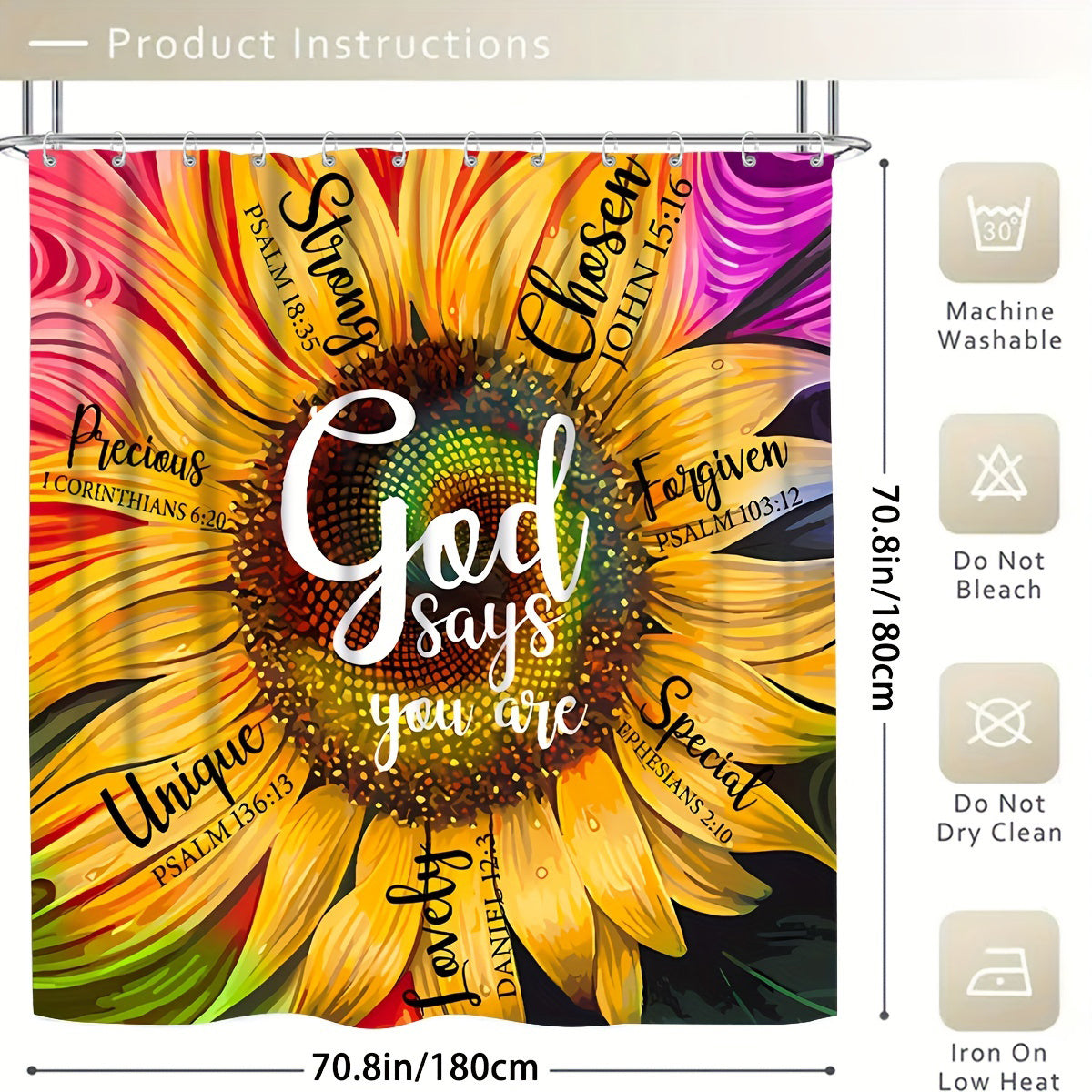 God Says You Are Christian Shower Curtain or set With 12 Hooks, Non-Slip Bathroom Rug, Toilet U-Shape Mat, Toilet Lid Cover Pad claimedbygoddesigns