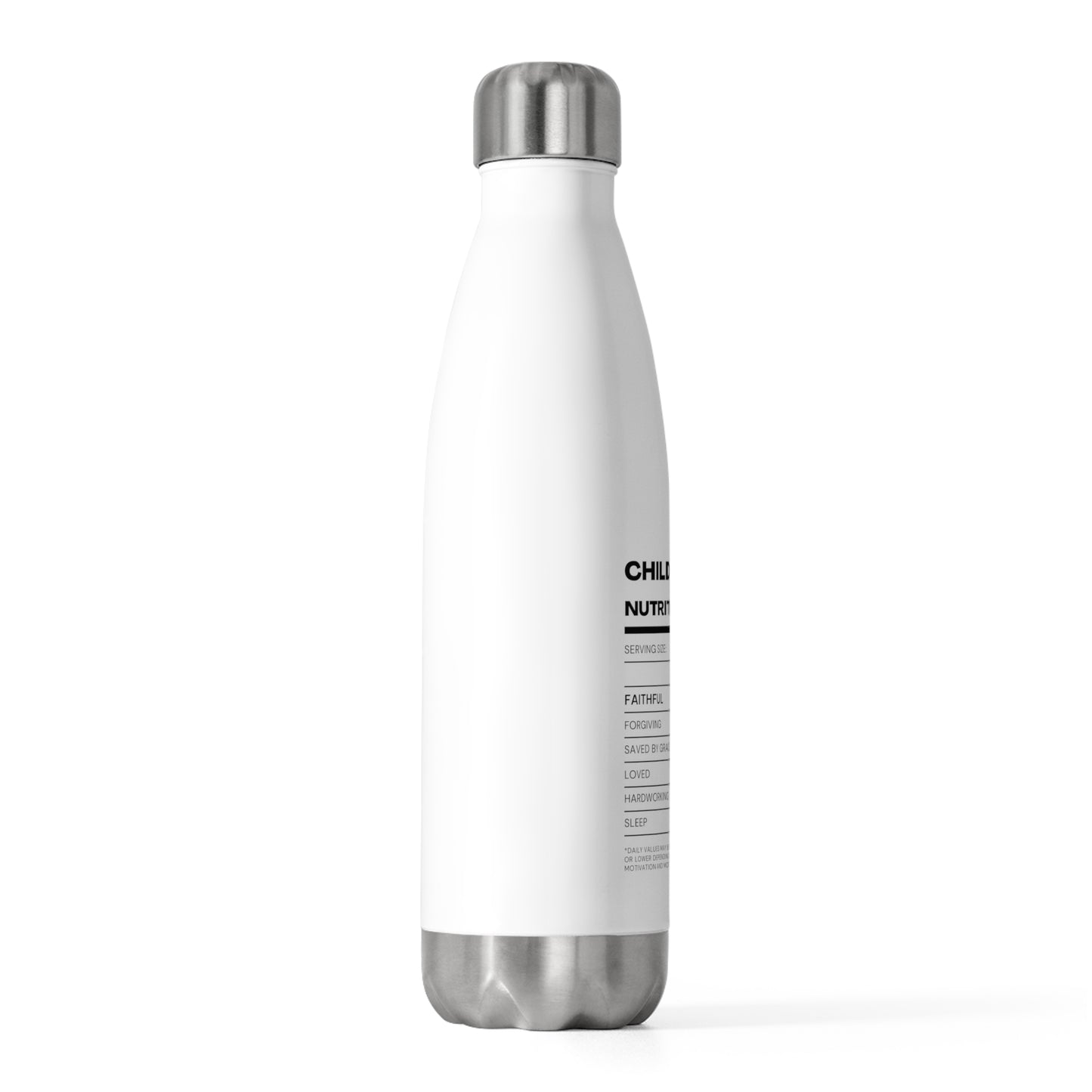 Child Of God Nutrition Facts Insulated Bottle Printify