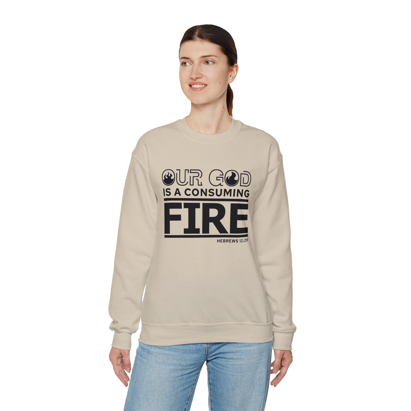 Our God Is A Consuming Fire  Unisex Heavy Blend™ Crewneck Christian Sweatshirt